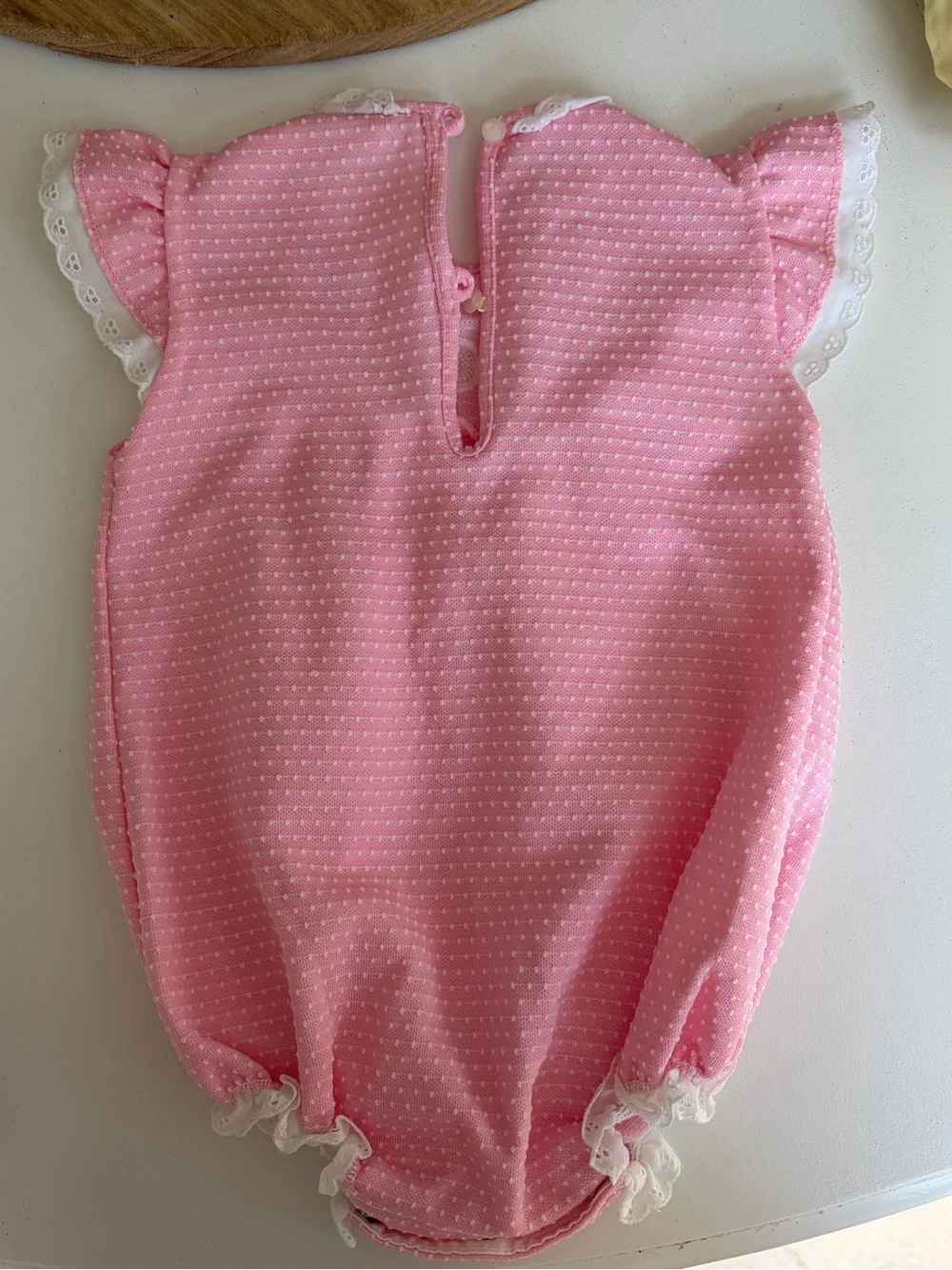 Vintage Pink Floral Embroidered Baby girl  bubble Romper 18m